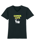 Gamer Life boy (viața de gamer băiat)  Tricou mânecă scurtă guler V Bărbat Presenter