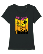 Halloween Flying Witch Tricou mânecă scurtă guler larg fitted Damă Expresser