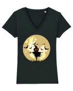 Halloween Full Moon Scary Pumpkin Tricou mânecă scurtă guler V Damă Evoker