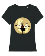 Halloween Full Moon Scary Pumpkin Tricou mânecă scurtă guler larg fitted Damă Expresser