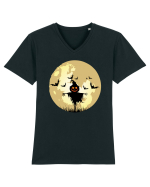 Halloween Full Moon Scary Pumpkin Tricou mânecă scurtă guler V Bărbat Presenter