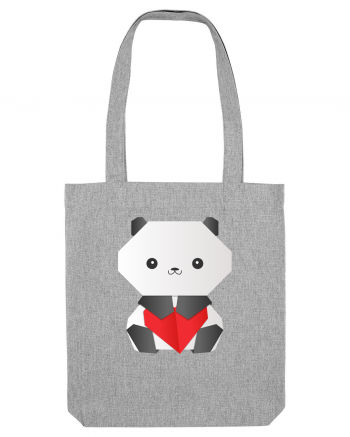 Cute Origami Baby Panda Hugging A Heart Heather Grey