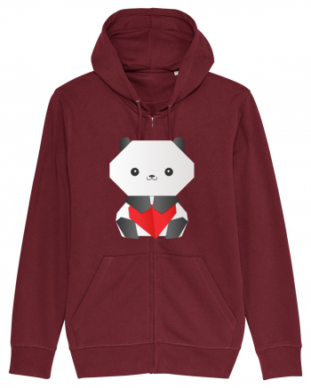 Cute Origami Baby Panda Hugging A Heart Burgundy