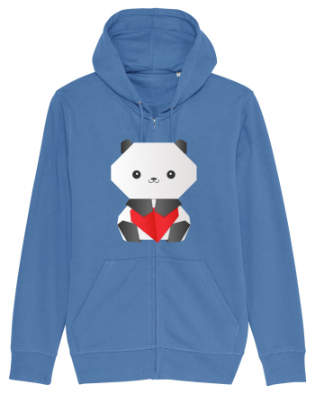 Cute Origami Baby Panda Hugging A Heart Bright Blue