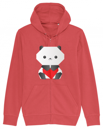 Cute Origami Baby Panda Hugging A Heart Carmine Red