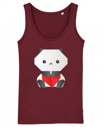 Cute Origami Baby Panda Hugging A Heart Burgundy