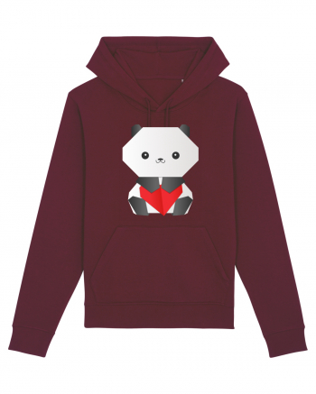 Cute Origami Baby Panda Hugging A Heart Burgundy