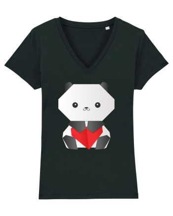 Cute Origami Baby Panda Hugging A Heart Black