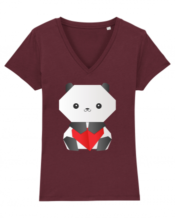 Cute Origami Baby Panda Hugging A Heart Burgundy