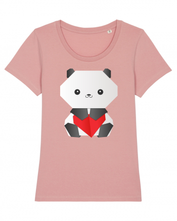 Cute Origami Baby Panda Hugging A Heart Canyon Pink