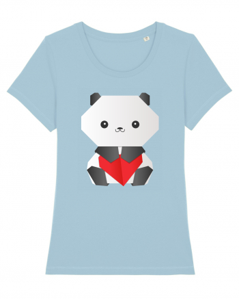 Cute Origami Baby Panda Hugging A Heart Sky Blue