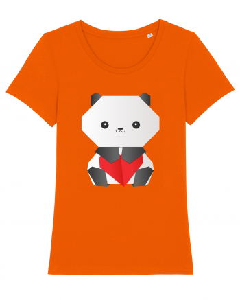 Cute Origami Baby Panda Hugging A Heart Bright Orange