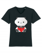 Cute Origami Baby Panda Hugging A Heart Tricou mânecă scurtă guler V Bărbat Presenter