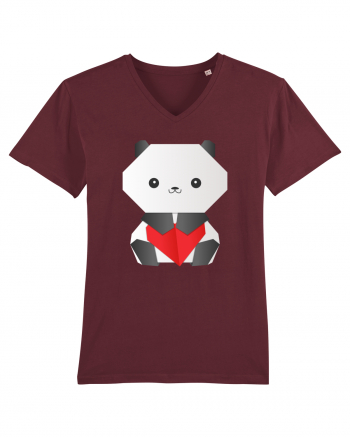 Cute Origami Baby Panda Hugging A Heart Burgundy