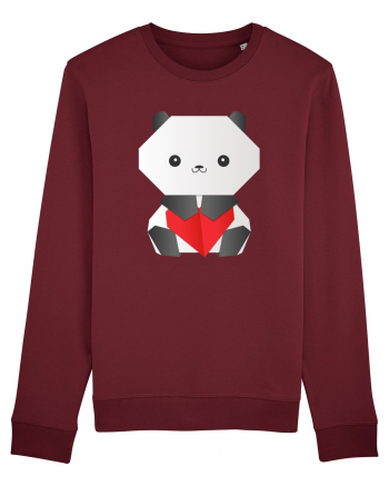 Cute Origami Baby Panda Hugging A Heart Burgundy