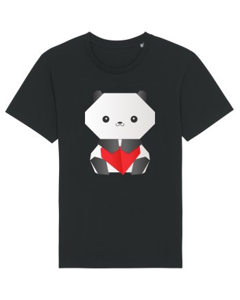 Cute Origami Baby Panda Hugging A Heart Black