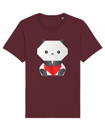 Cute Origami Baby Panda Hugging A Heart Burgundy