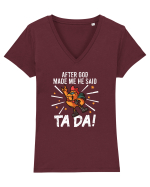 TaDa Rock Funny Chicken God Ta ~ Da Made Me Tricou mânecă scurtă guler V Damă Evoker