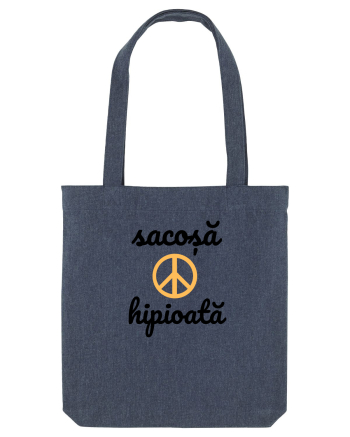 Sacoșă hipioată peace sign negru Midnight Blue