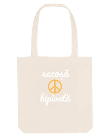 Sacoșă hipioată peace sign alb Natural