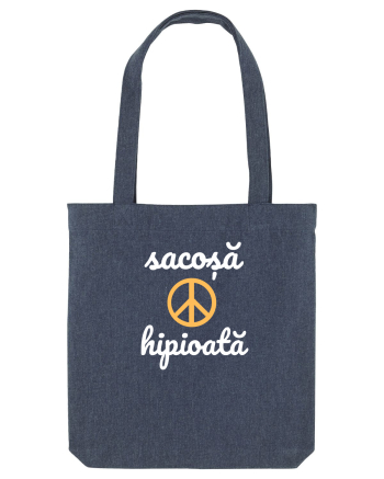Sacoșă hipioată peace sign alb Midnight Blue