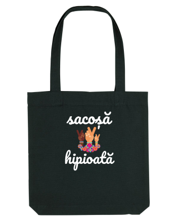 Sacoșă hipioată simbol v al păcii Black