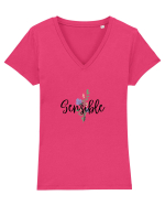 Sensible floare albastră Tricou mânecă scurtă guler V Damă Evoker