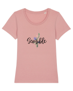 Sensible floare albastră Tricou mânecă scurtă guler larg fitted Damă Expresser