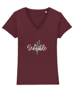 Sensible floare albastră Tricou mânecă scurtă guler V Damă Evoker