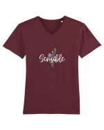Sensible floare albastră Tricou mânecă scurtă guler V Bărbat Presenter