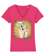 Pin up girl on the phone Tricou mânecă scurtă guler V Damă Evoker