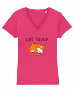 Cat Lover Tricou mânecă scurtă guler V Damă Evoker