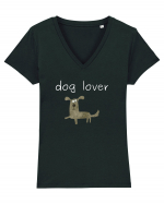 Dog Lover alb Tricou mânecă scurtă guler V Damă Evoker