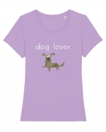 Dog Lover alb Tricou mânecă scurtă guler larg fitted Damă Expresser