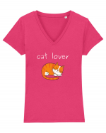 Cat Lover alb Tricou mânecă scurtă guler V Damă Evoker