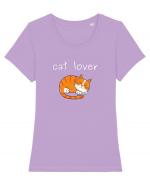 Cat Lover alb Tricou mânecă scurtă guler larg fitted Damă Expresser