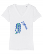 Ocean Meduză Tricou mânecă scurtă guler V Damă Evoker