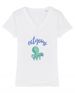 Octopus (caracatiță) Tricou mânecă scurtă guler V Damă Evoker