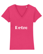 Retro text alb Tricou mânecă scurtă guler V Damă Evoker