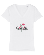 Sensible floare roșie Tricou mânecă scurtă guler V Damă Evoker