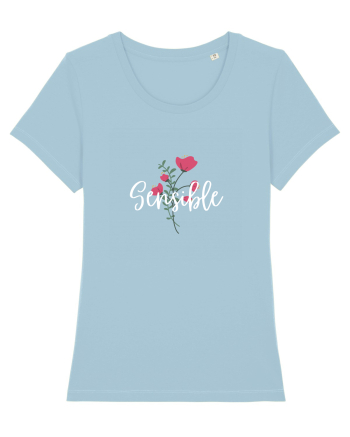 Sensible floare roșie text alb Sky Blue