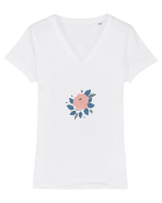 Floare roz Tricou mânecă scurtă guler V Damă Evoker