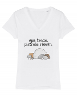 Apa trece pietrele raman. Tricou mânecă scurtă guler V Damă Evoker
