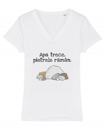 Apa trece pietrele raman. Tricou mânecă scurtă guler V Damă Evoker