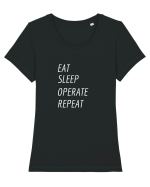 Eat, sleep, operate, repeat Tricou mânecă scurtă guler larg fitted Damă Expresser