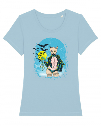 Retro Cat Woman Sky Blue