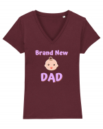 Brand New Dad. (roz, fetiță)  Tricou mânecă scurtă guler V Damă Evoker