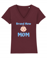 Brand New Mom (albastru, băiat)  Tricou mânecă scurtă guler V Damă Evoker