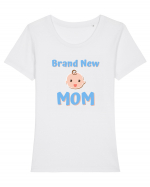 Brand New Mom (albastru, băiat)  Tricou mânecă scurtă guler larg fitted Damă Expresser