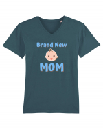 Brand New Mom (albastru, băiat)  Tricou mânecă scurtă guler V Bărbat Presenter